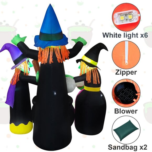 ⚡Halloween Inflatables Outdoor Decorations 6 Feet 3 Witches LED Lights - Picture 4 of 6